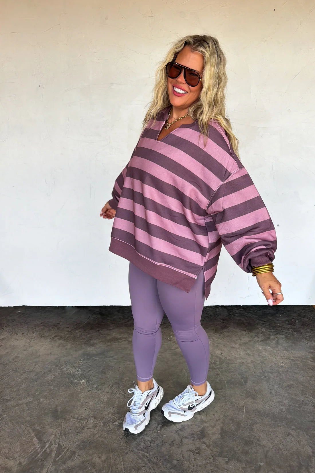 Lived In Oversized Pullover in Mauve/Chocolate
