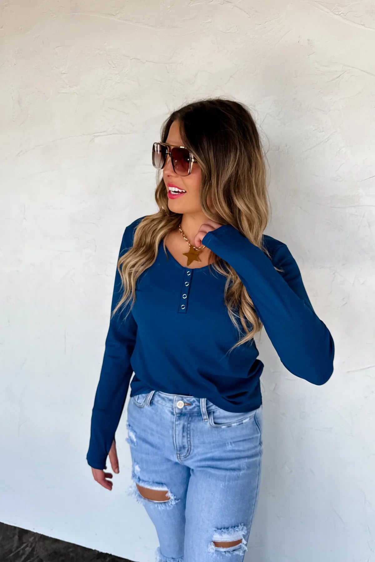 Brooklyn Snap Henley Top in Blue [[PRE-ORDER]]