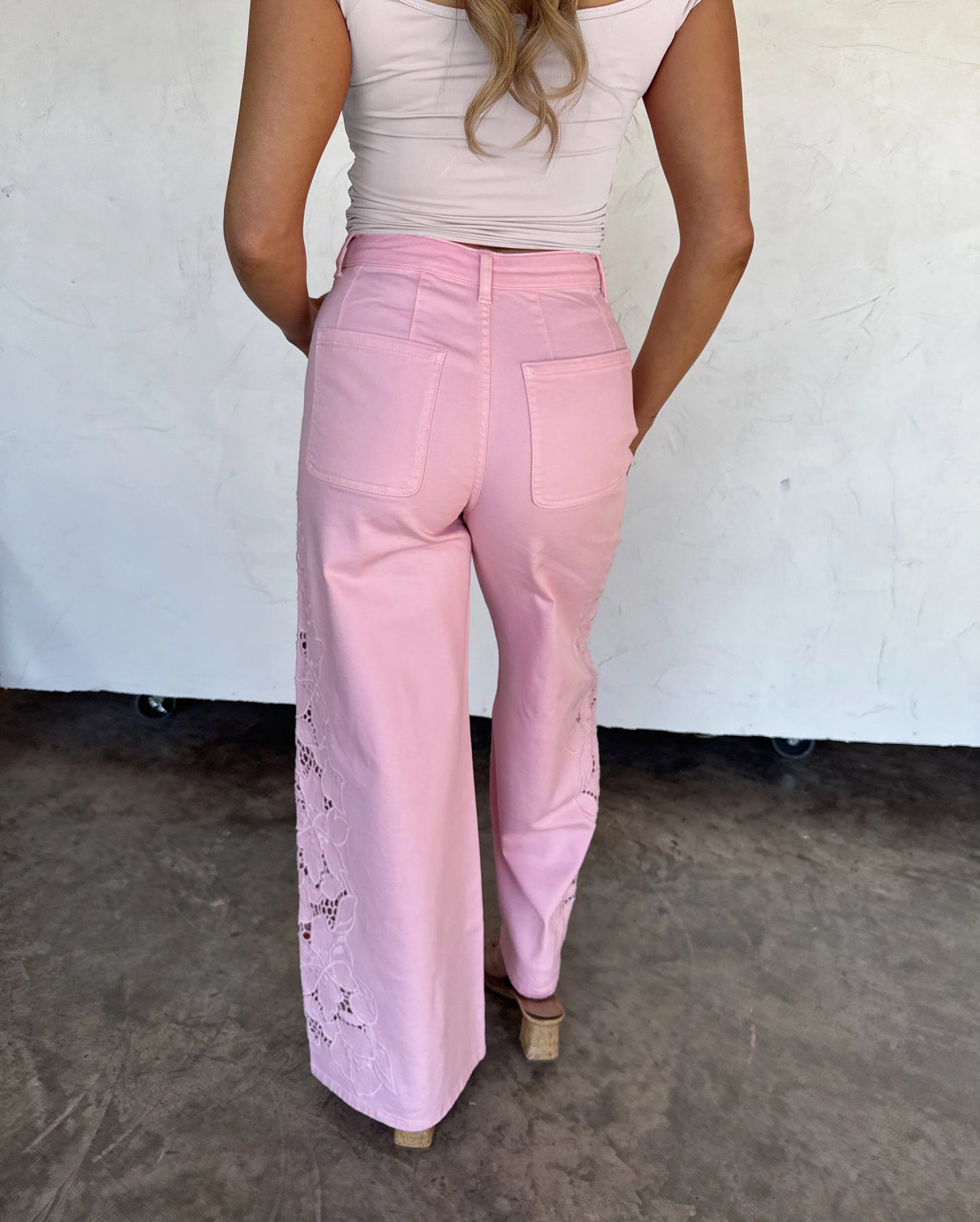 PINK FLORAL CHARM WIDE LEG JEAN [[PRE-ORDER]]