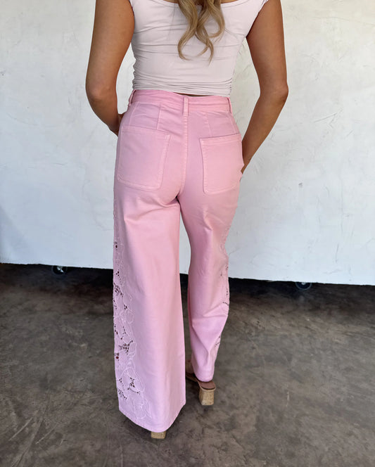PINK FLORAL CHARM WIDE LEG JEAN [[PRE-ORDER]]
