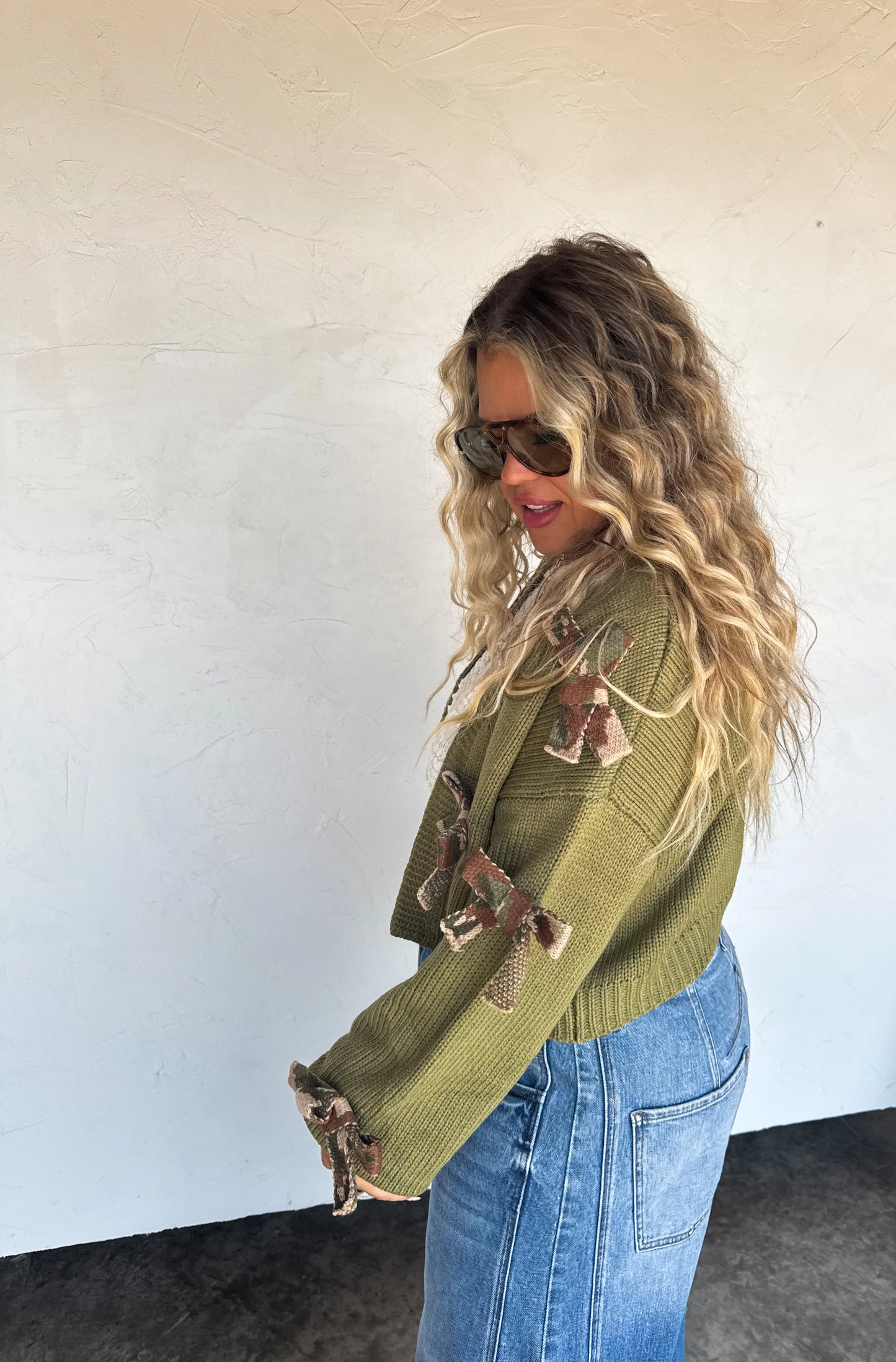 Sloane Bow Knit Cardigan Olive Camo  [[PRE-ORDER]]