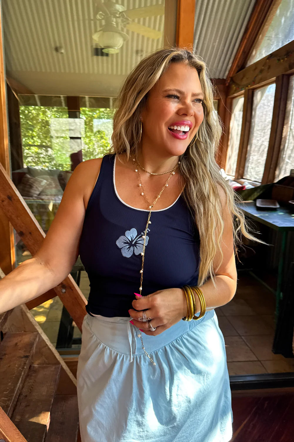 Blue Hibiscus Ribbed Tank [[PRE-ORDER]]