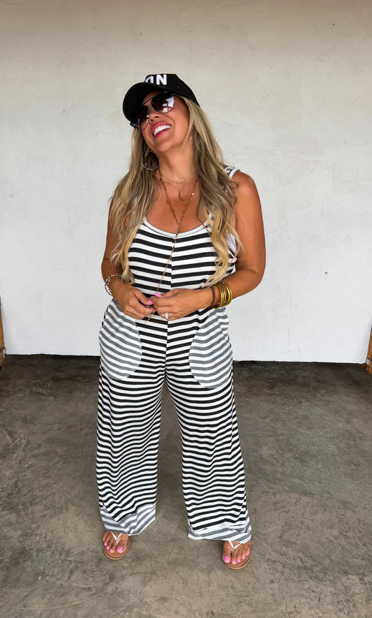 Black Ricki Stripe Terry Romper ETA end of July