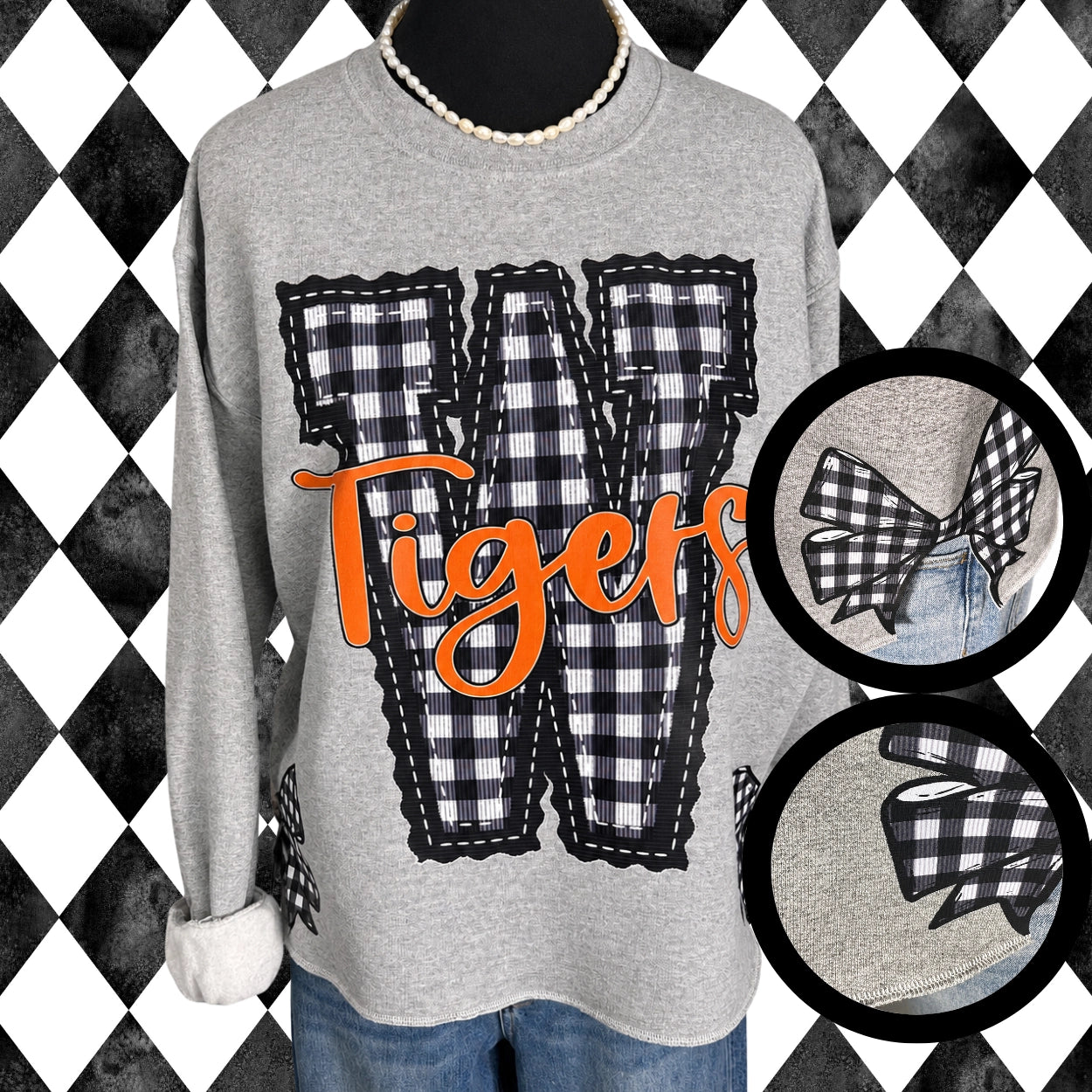 Custom Gingham Letterman Side-Bow Sweatshirt