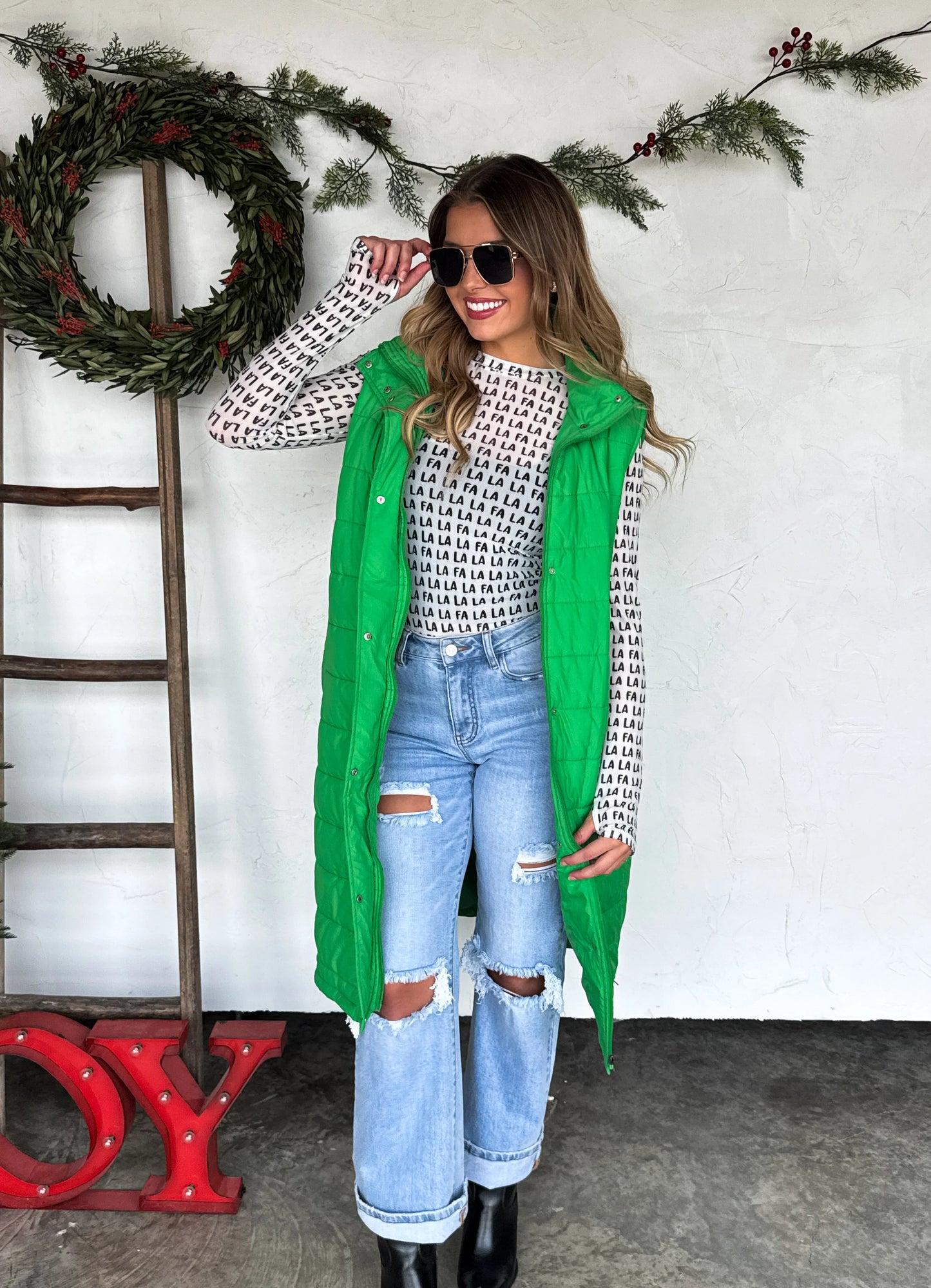 Kendall Long Puffer Vest in Green [[PRE-ORDER]]