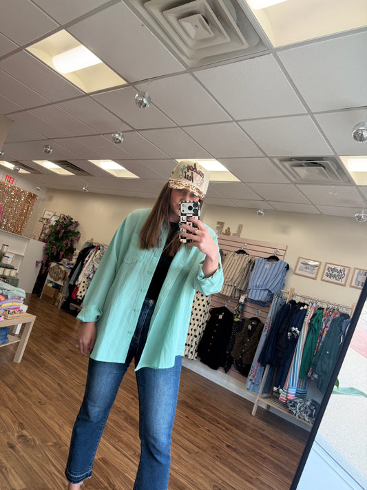 Aqua Oversized Button Down