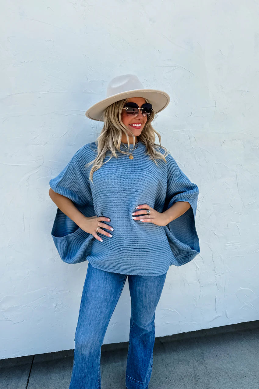 Dusty Blue Pullover Poncho