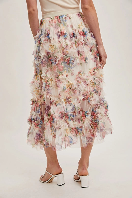 Ecru Ruffled Midi Skirt