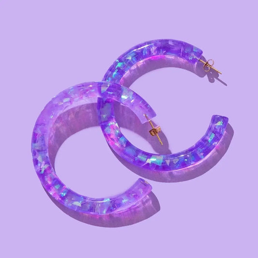 Purple & Iridescent Confetti Hoops