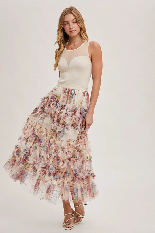 Ecru Ruffled Midi Skirt