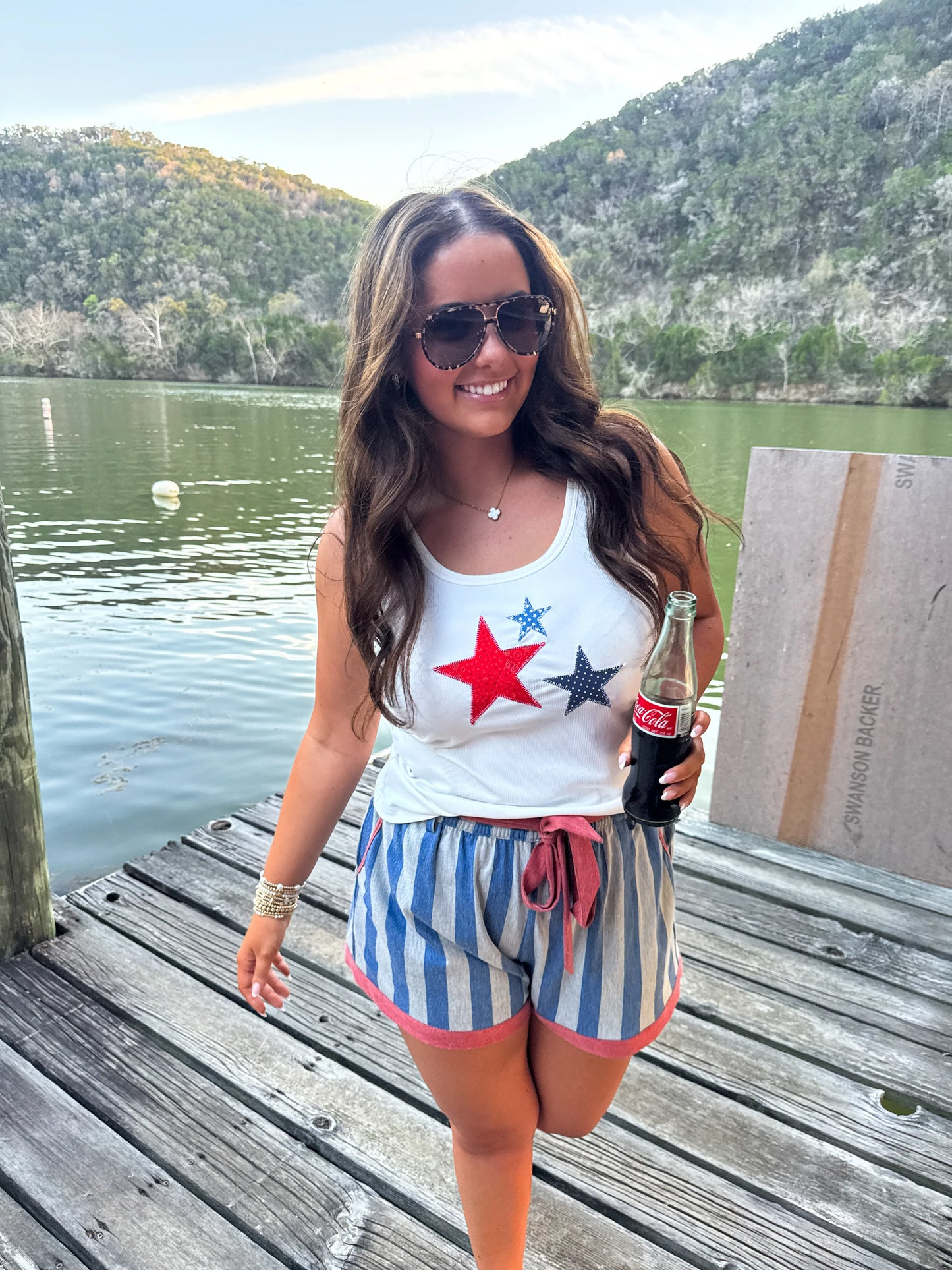 BLUE STRIPE PIPER STRETCH DENIM SHORTS [[PRE-ORDER]]