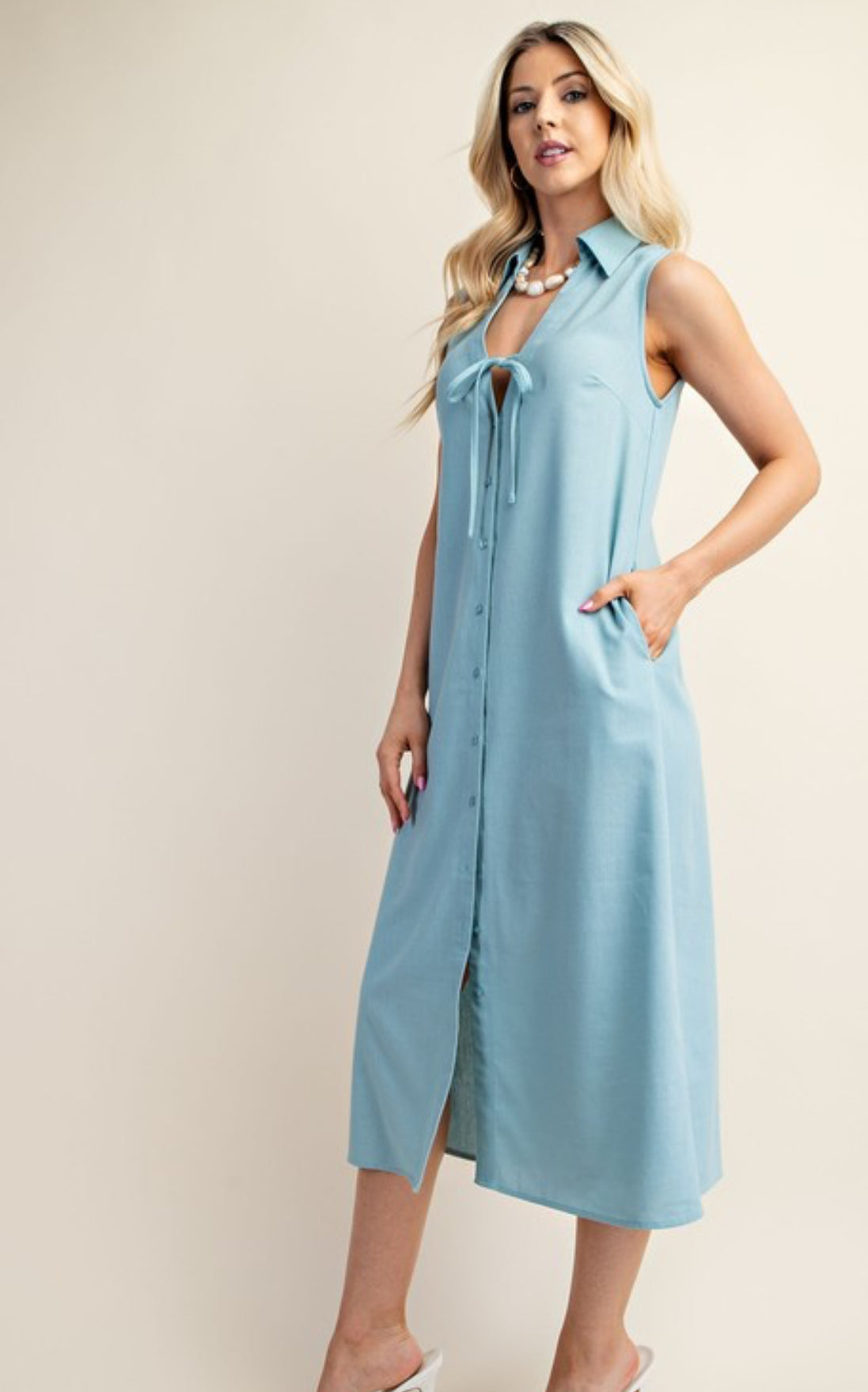 Sky Blue Button Up Dress