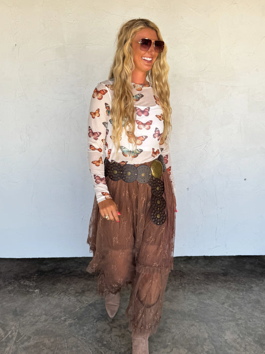 Autumn Blooming Maxi Skirt in Brown