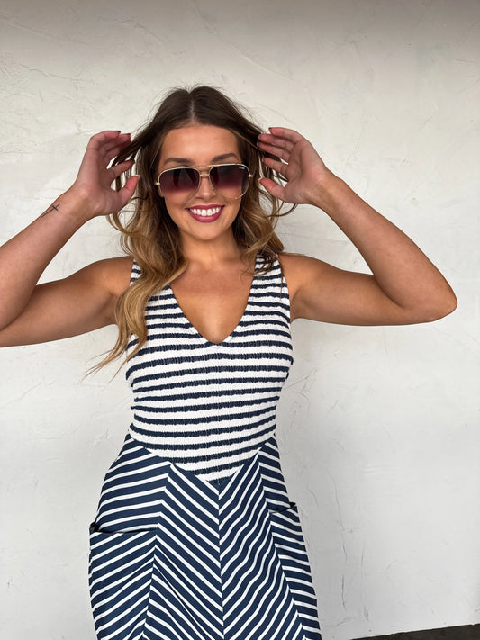 Navy& White Luciana Stripe Dress [[PRE-ORDER]]