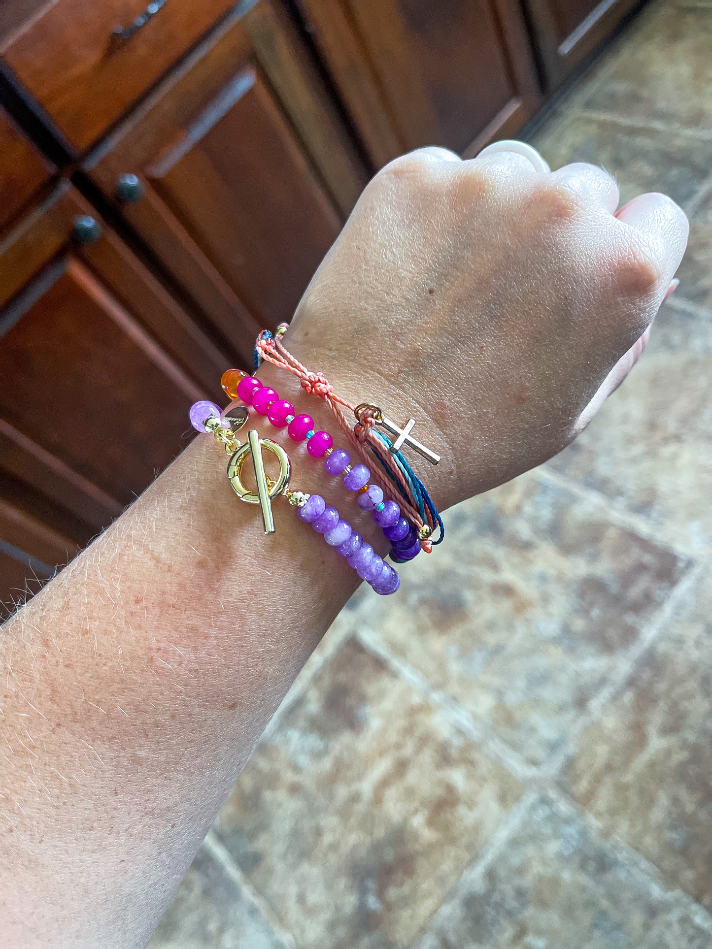 Natural Stone Bracelet with Toggle Clasp • Purple