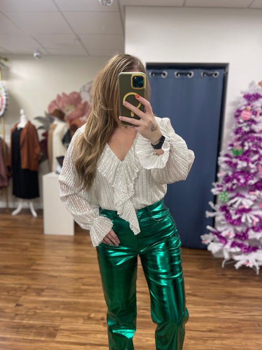 Sequin Ruffled Cropped Blouse