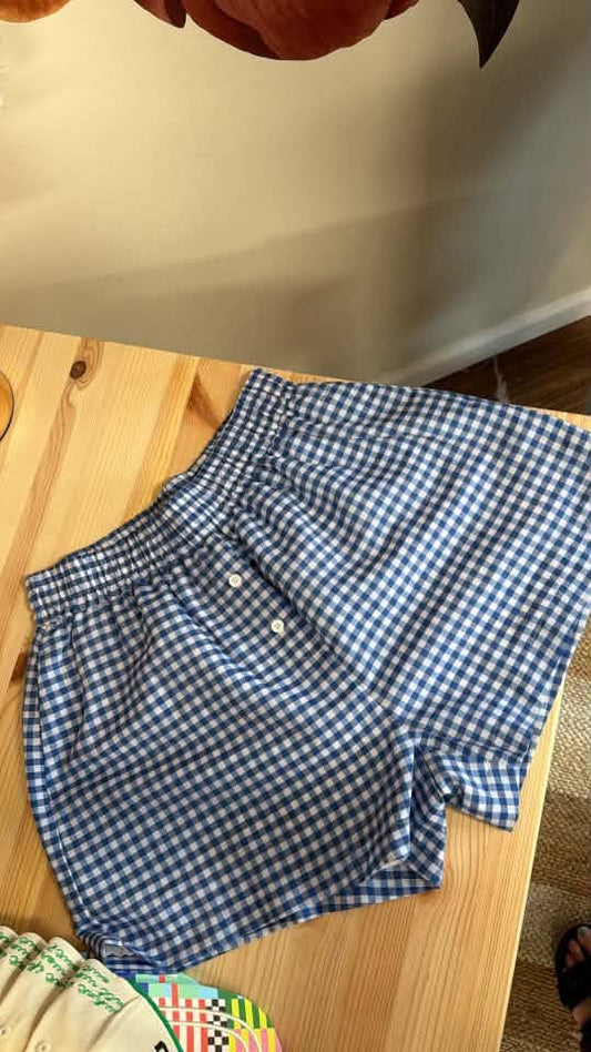 Denim Blue Gingham Boxer Shorts