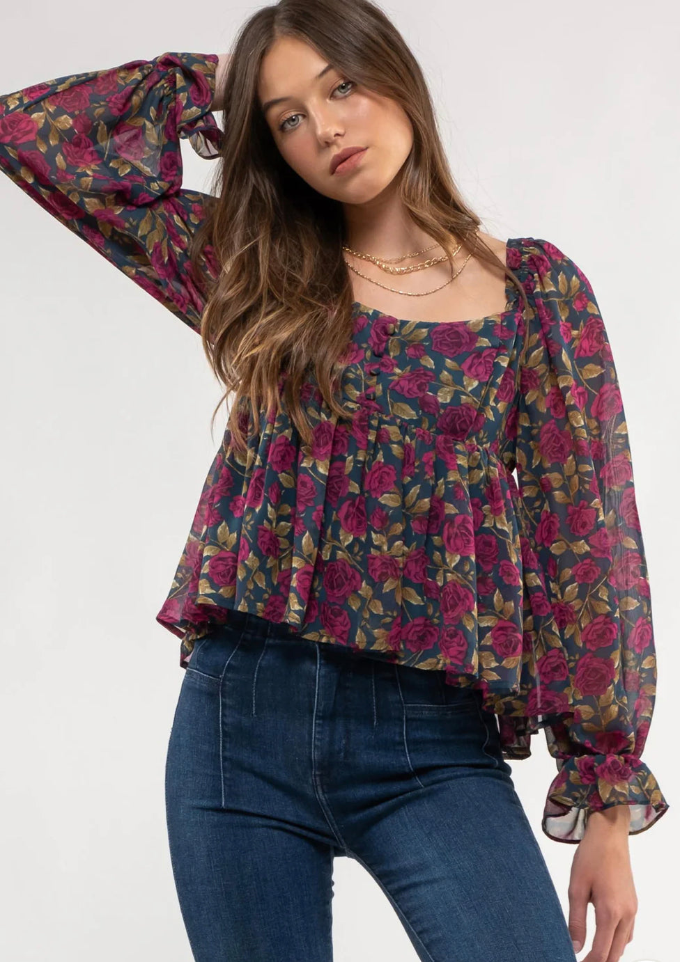 ** P/U at The French Twist only ** Floral Babydoll Blouse