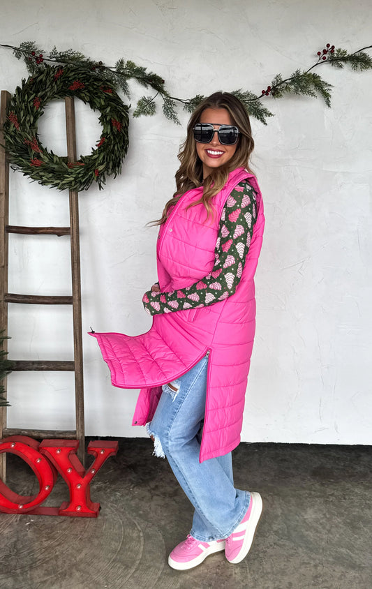 Kendall Long Puffer Vest in Pink [[PRE-ORDER]]