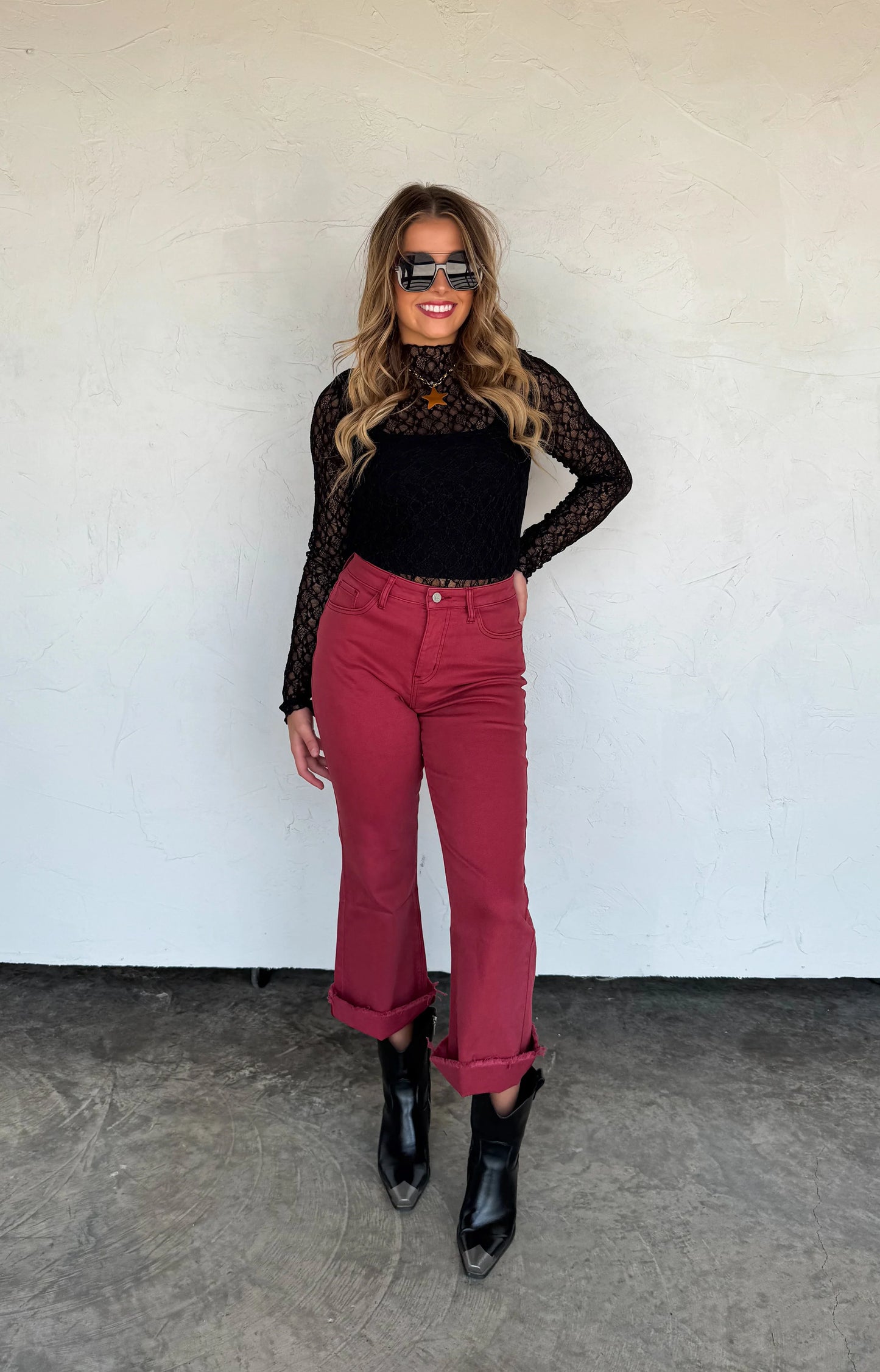 Urban Non-Distressed Crop Jean in Burgundy [[PRE-ORDER]]