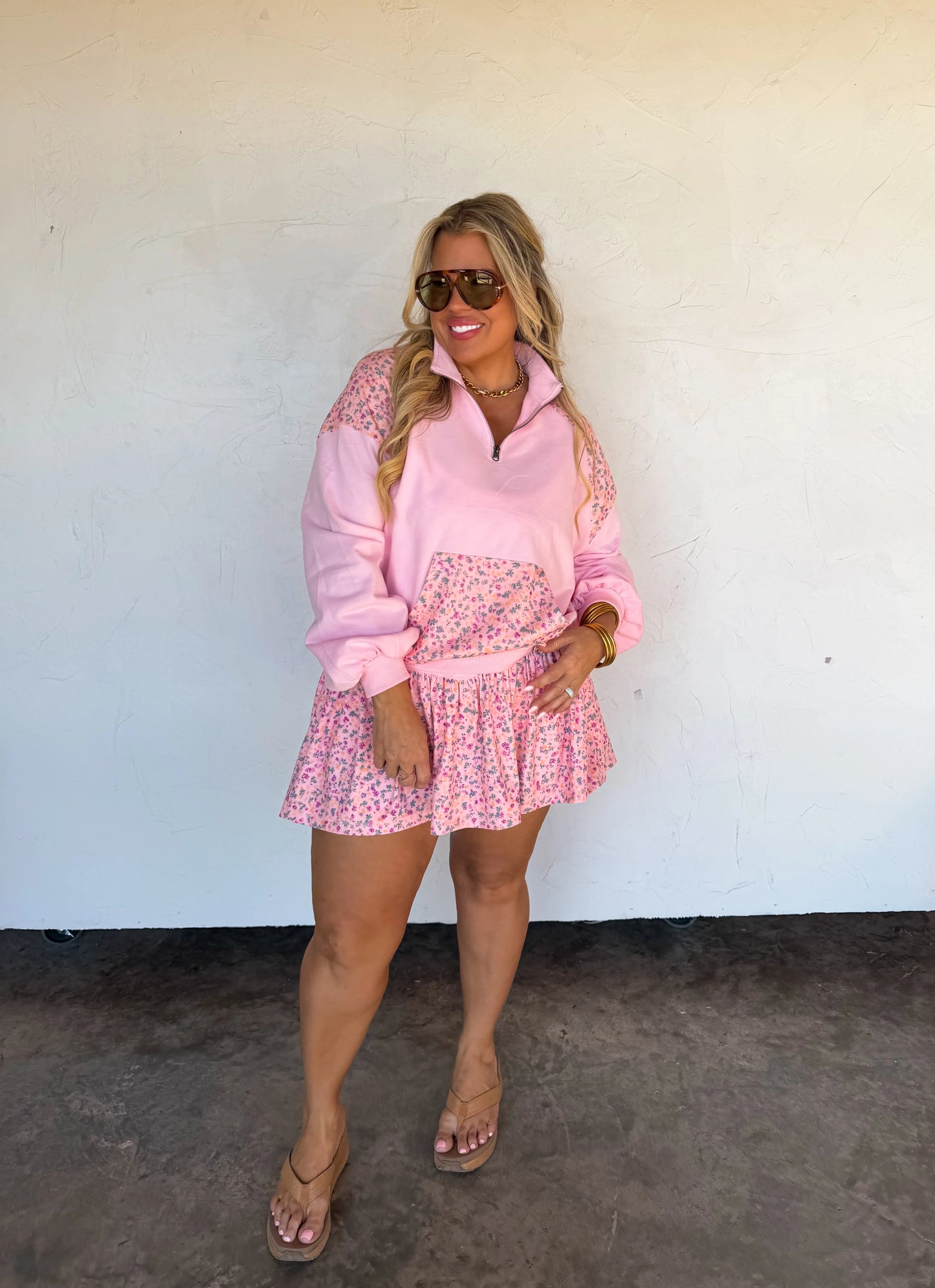 Pink Floral 1/4 Zip [[PRE-ORDER]]