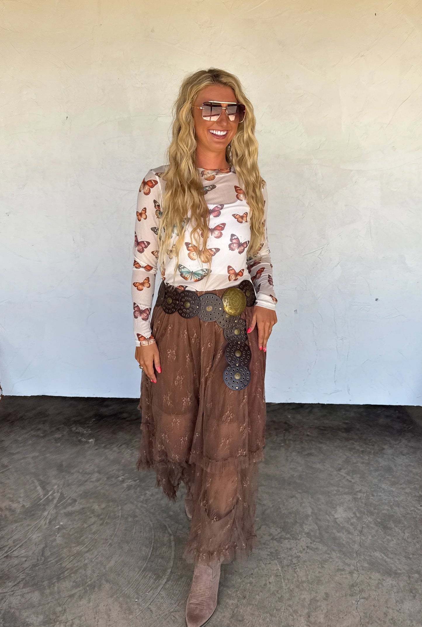 Autumn Blooming Maxi Skirt in Brown