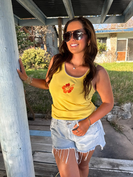 Yellow Hibiscus Ribbed Tank [[PRE-ORDER]]