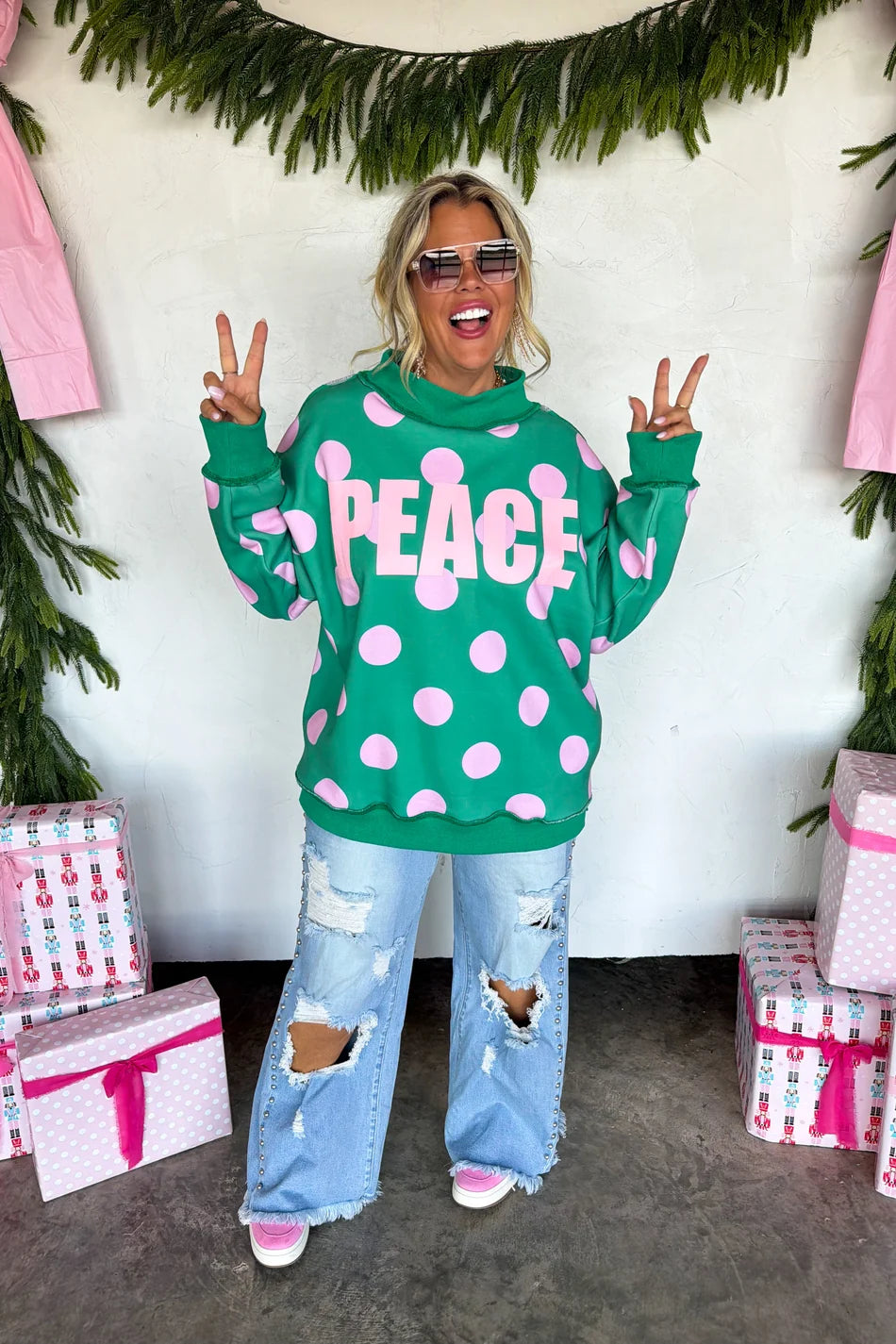 PEACE Mock Neck in Green