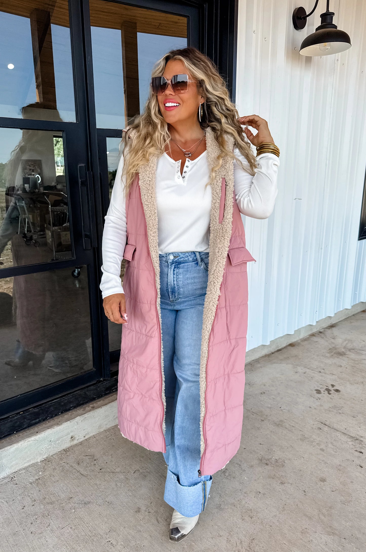 Reversible Sherpa Puffer Vest in Pink [[PRE-ORDER]]