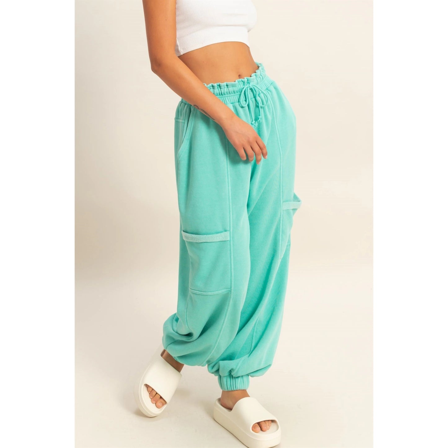 Ruffle Waist Burnout Jogger Pants