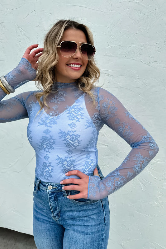 Valentine Roxy Baby Blue Lace Top