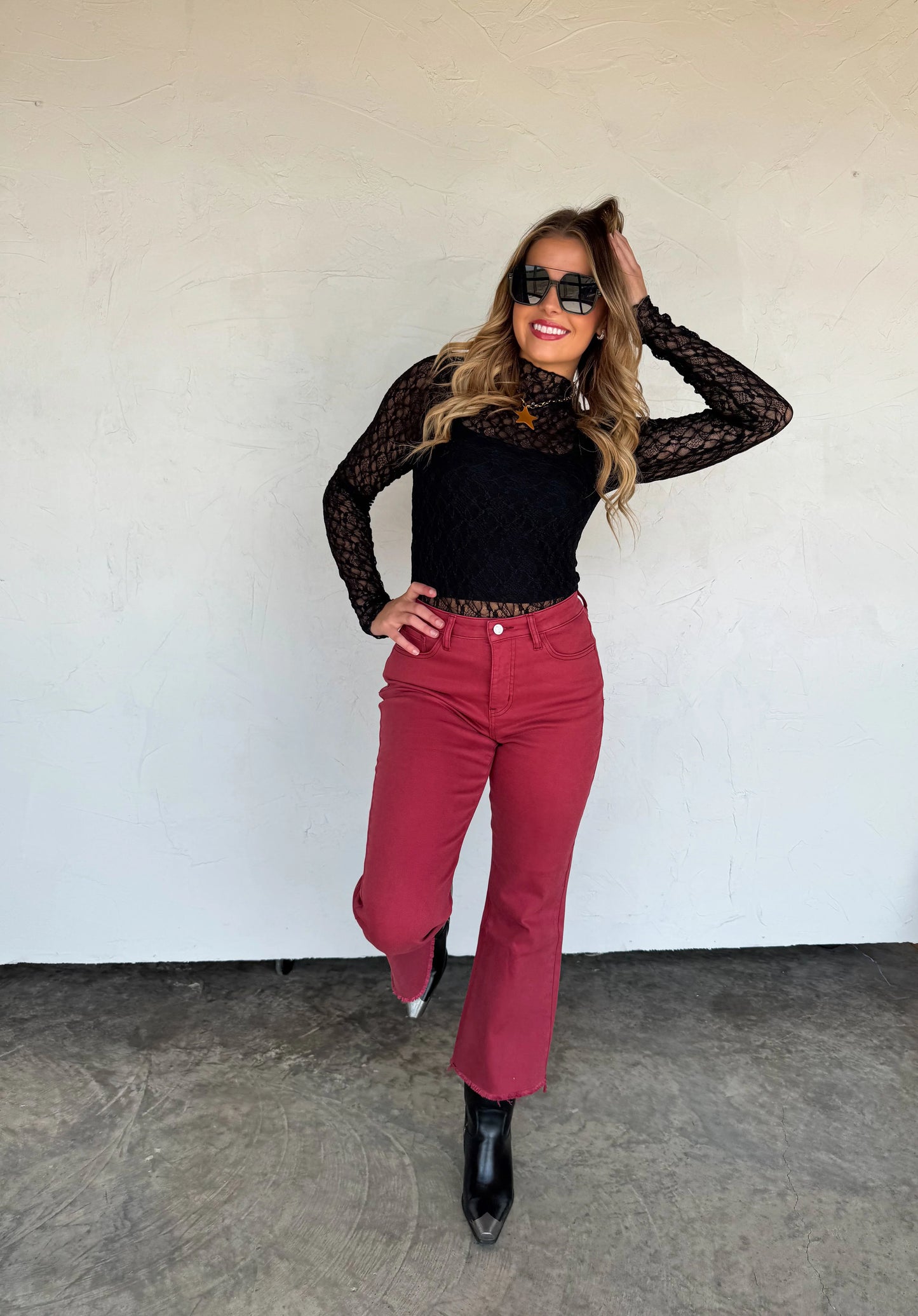 Urban Non-Distressed Crop Jean in Burgundy [[PRE-ORDER]]