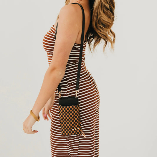 Woven Checkered Coffee Phone Bag