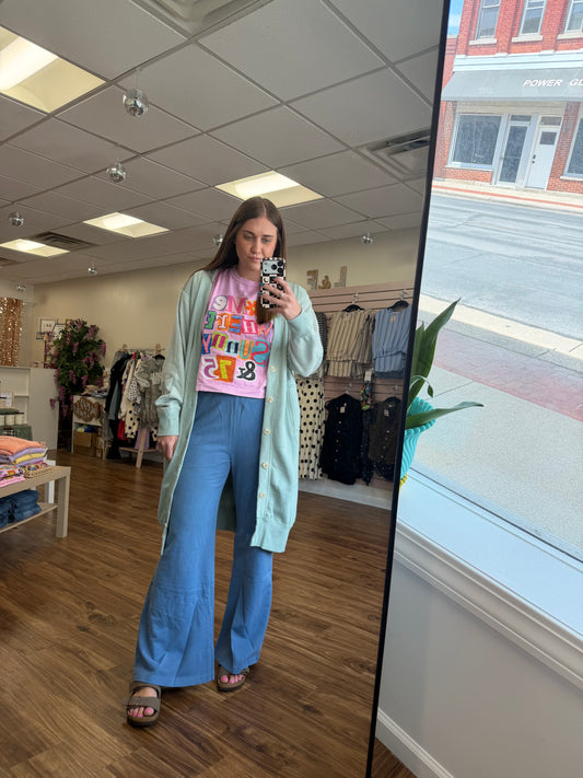 Blue High Waist Flare Pants