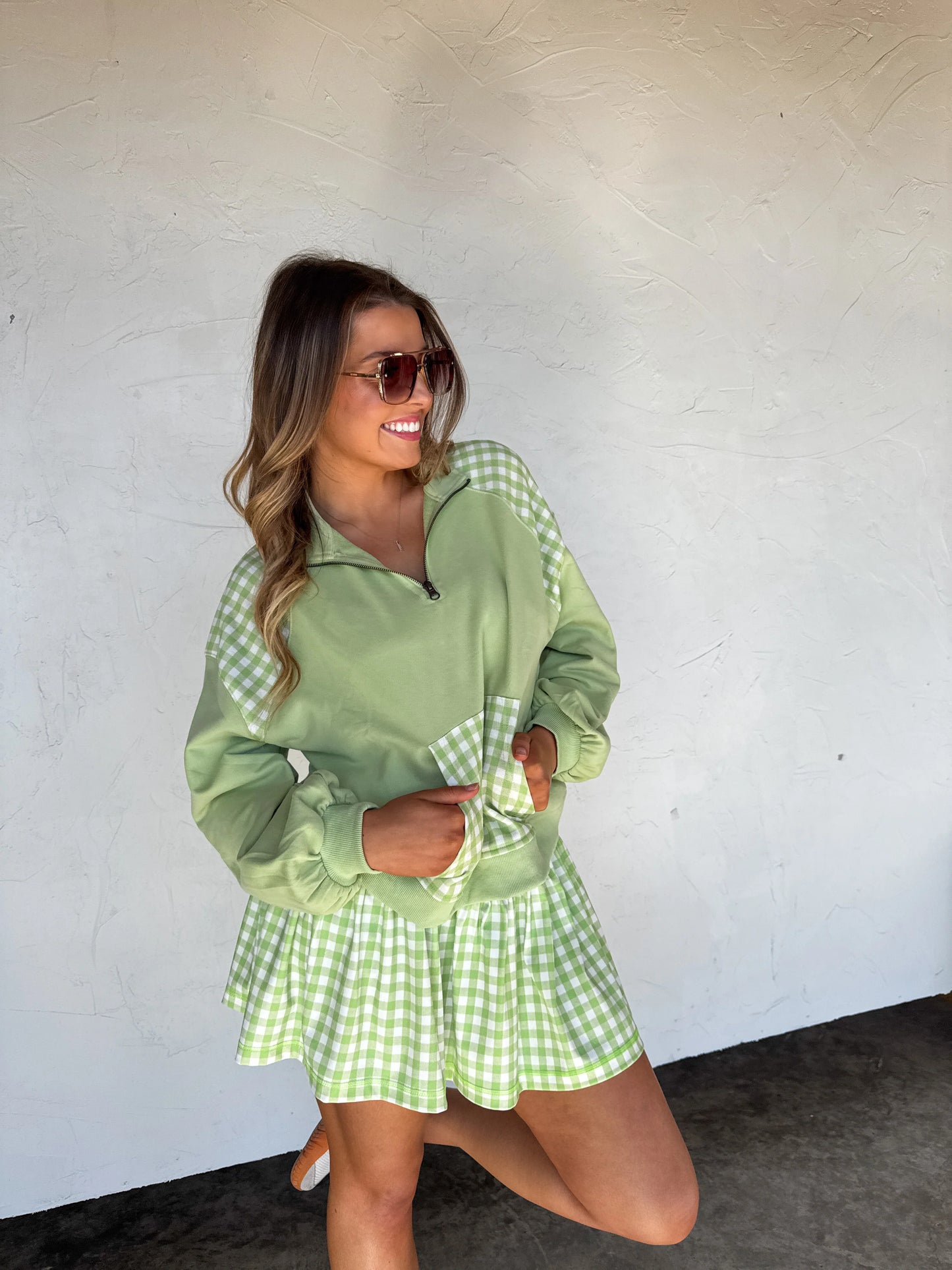 Green Gingham 1/4 Zip [[PRE-ORDER]]