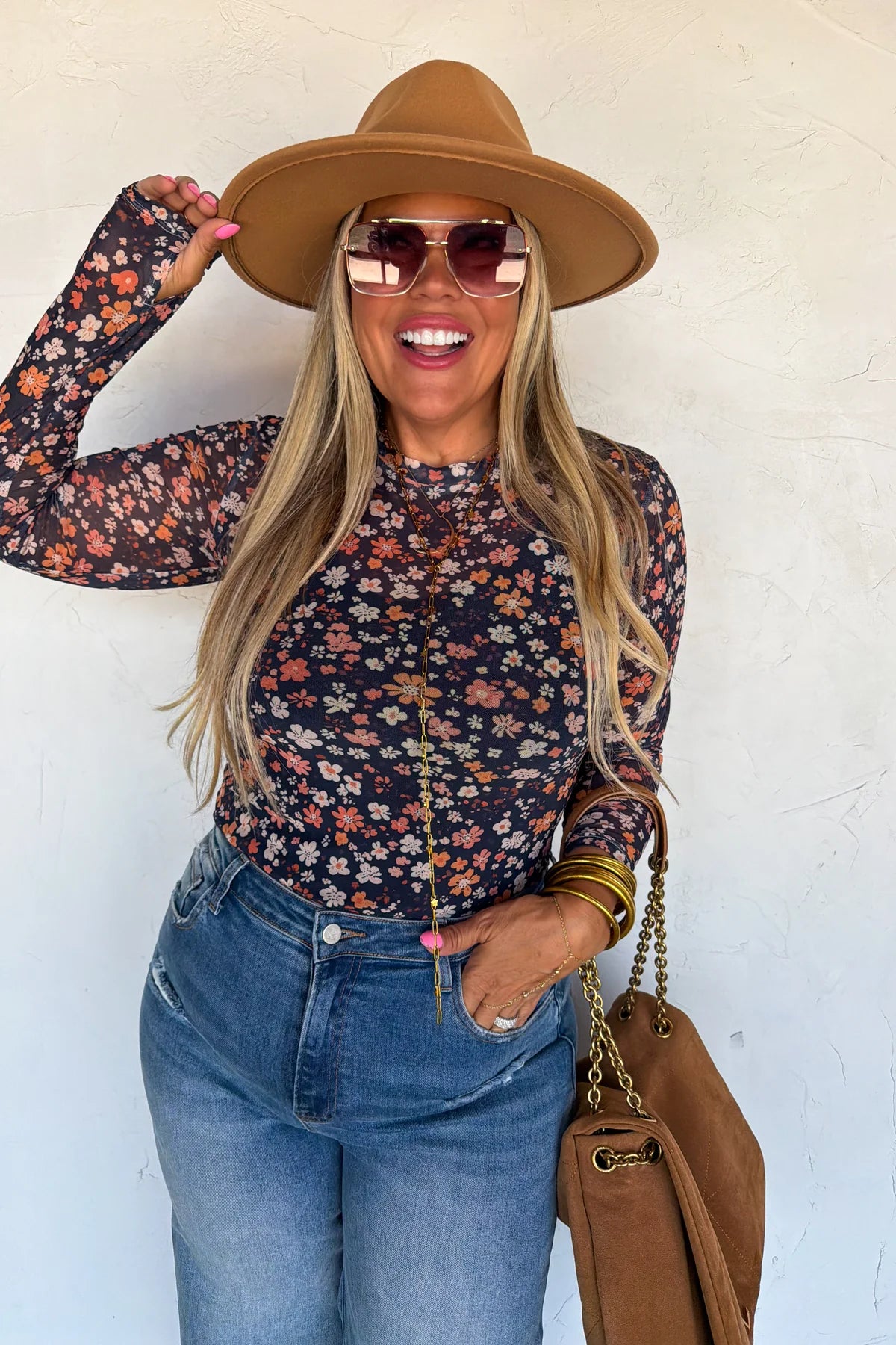 Navy Fall Mesh Top