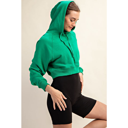Kelly Green French Terry Cropped Hoodie