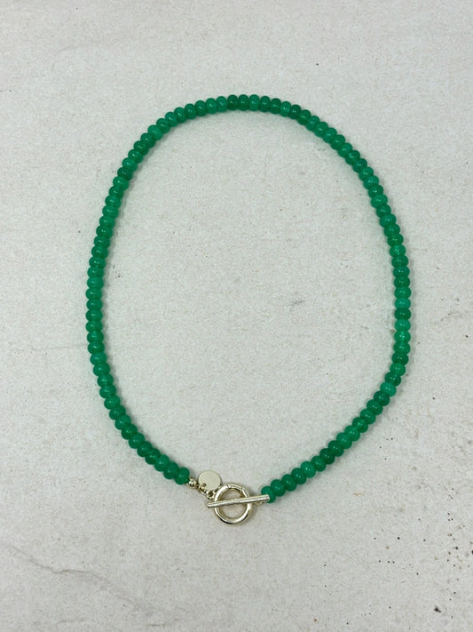 Natural Stone Necklace with Toggle Clasp in Green