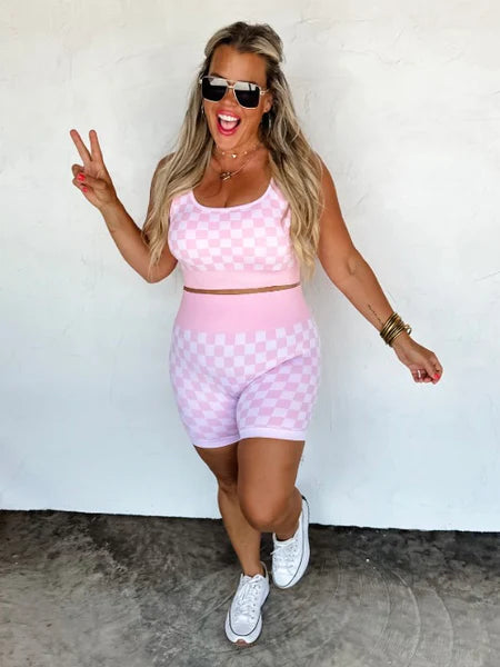 Checker Bra & Short Set (Pink/White)