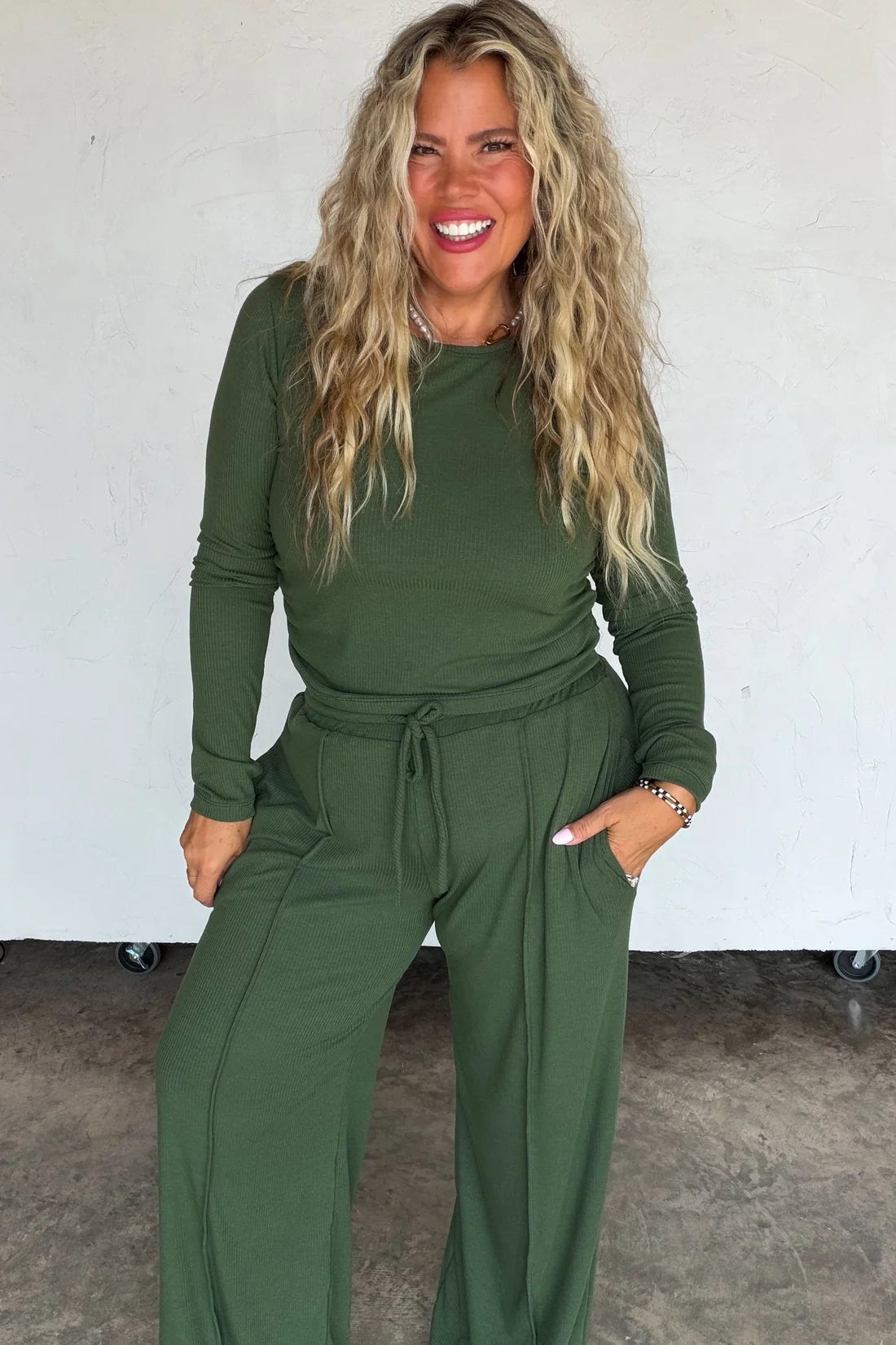 Sunday Ribbed Lounge Set in Olive
