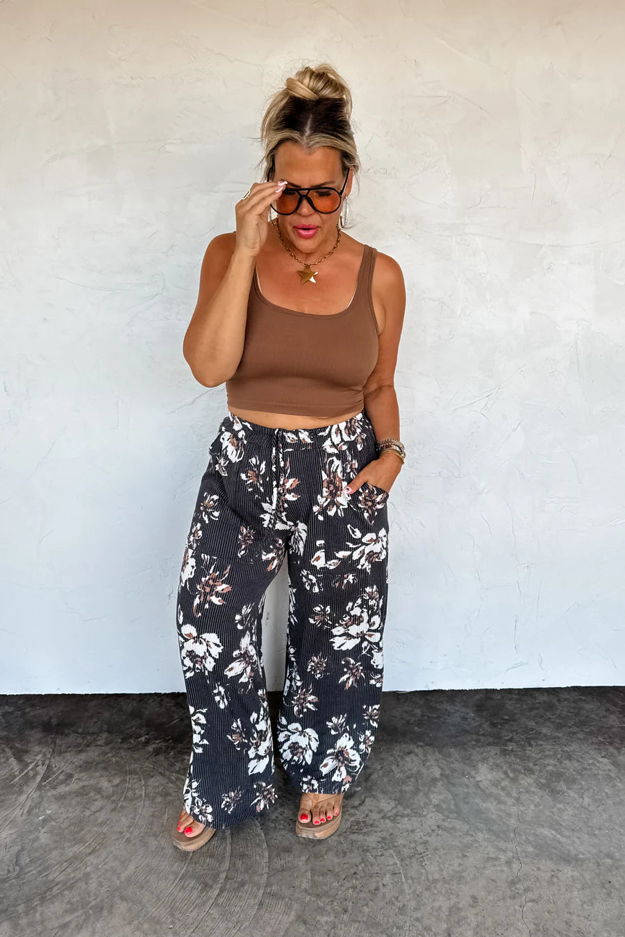 Black Haddie Floral Wide Leg Pants [[PRE-ORDER]]