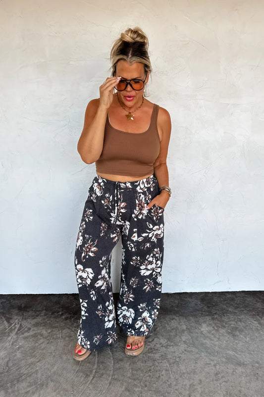 Black Haddie Floral Wide Leg Pants [[PRE-ORDER]]