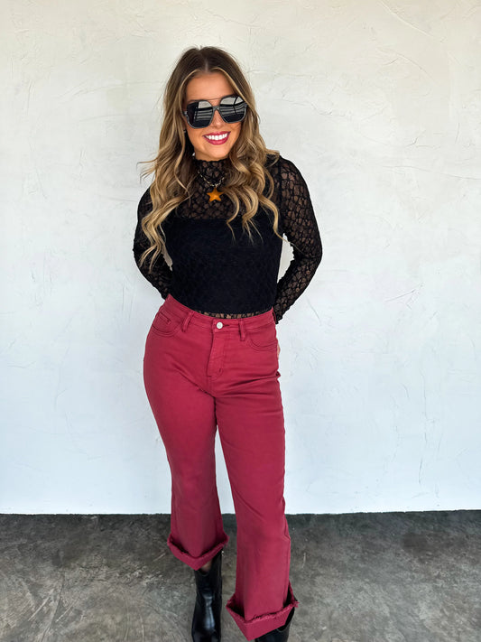Urban Non-Distressed Crop Jean in Burgundy [[PRE-ORDER]]