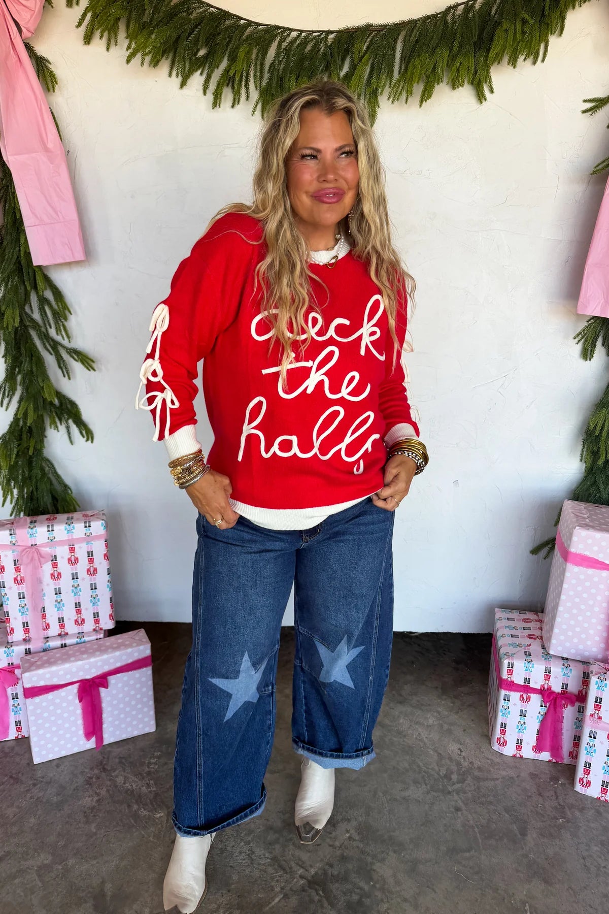 Deck the Halls Bow Sweater in Red