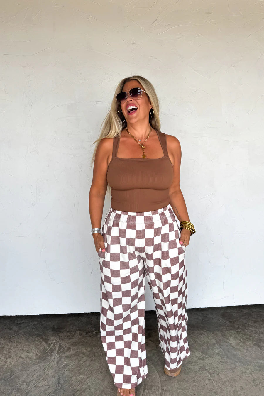 Drift Away Checker Wide Leg Jogger [[PRE-ORDER]]