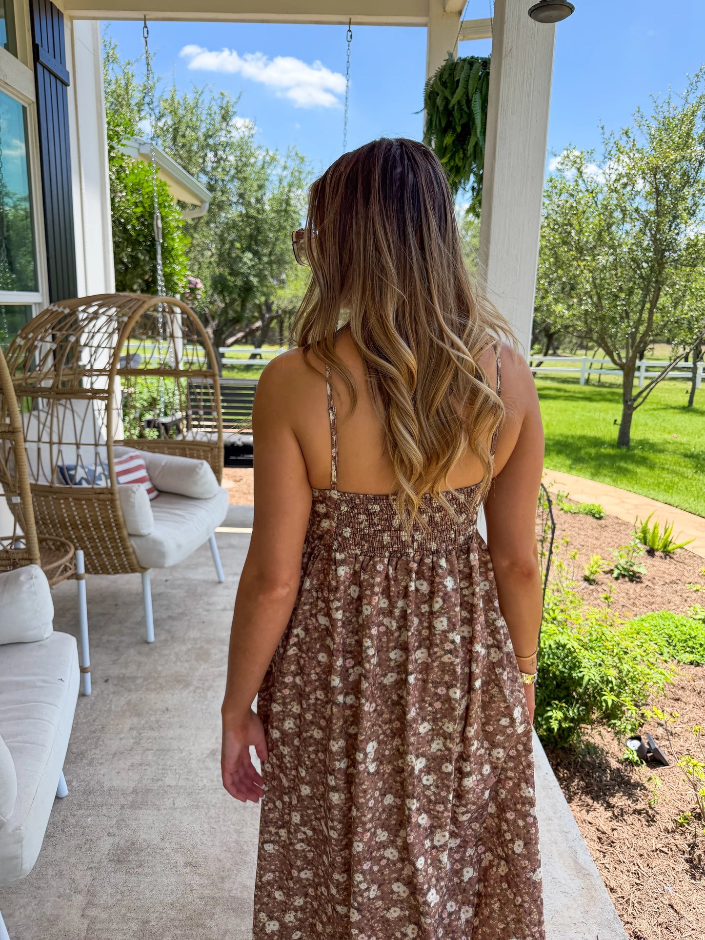 Western Charm Maxi Dress - Brown Floral