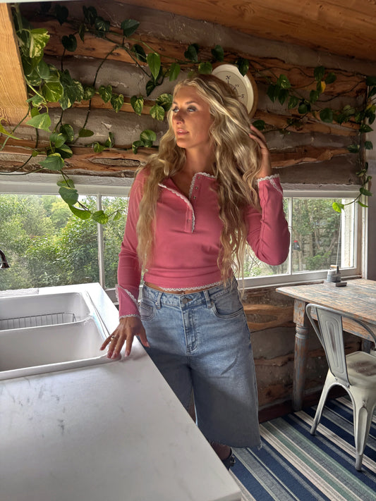 Rosie Lace Henley in Pink [ETA end of August]