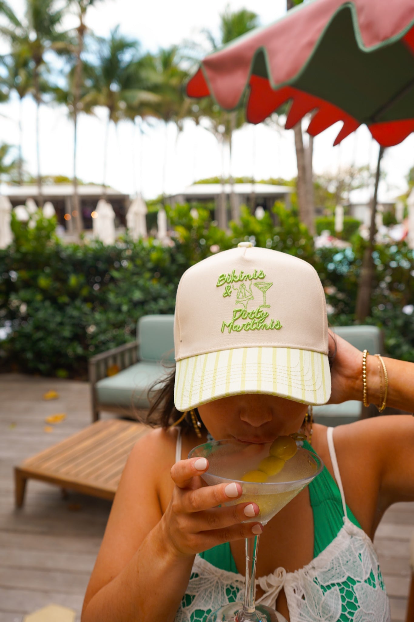 Bikinis & Dirty Martinis - Green Stripe Trucker Hat