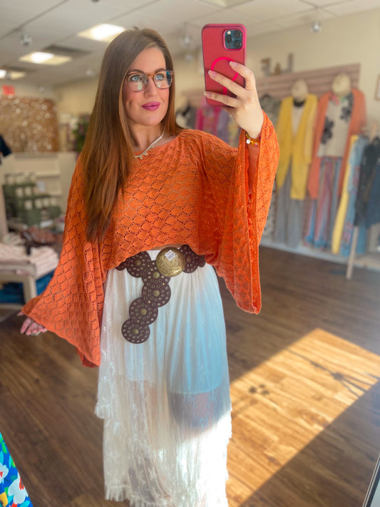 Free Spirit Orange Bell Sleeve Top
