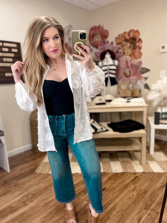 Flower Applique Button Down